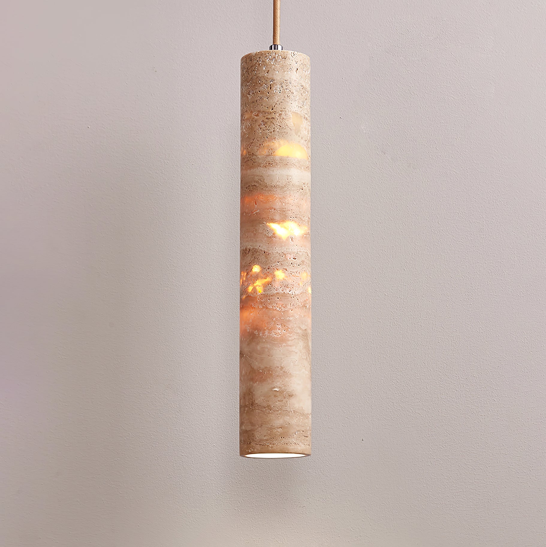 Pendant Light Travertine Cylinder 6.0 cm Beige Dining Table Kitchen Island Hanging Ceiling Lamp Adjustable E27 Natural Stone | Thomler