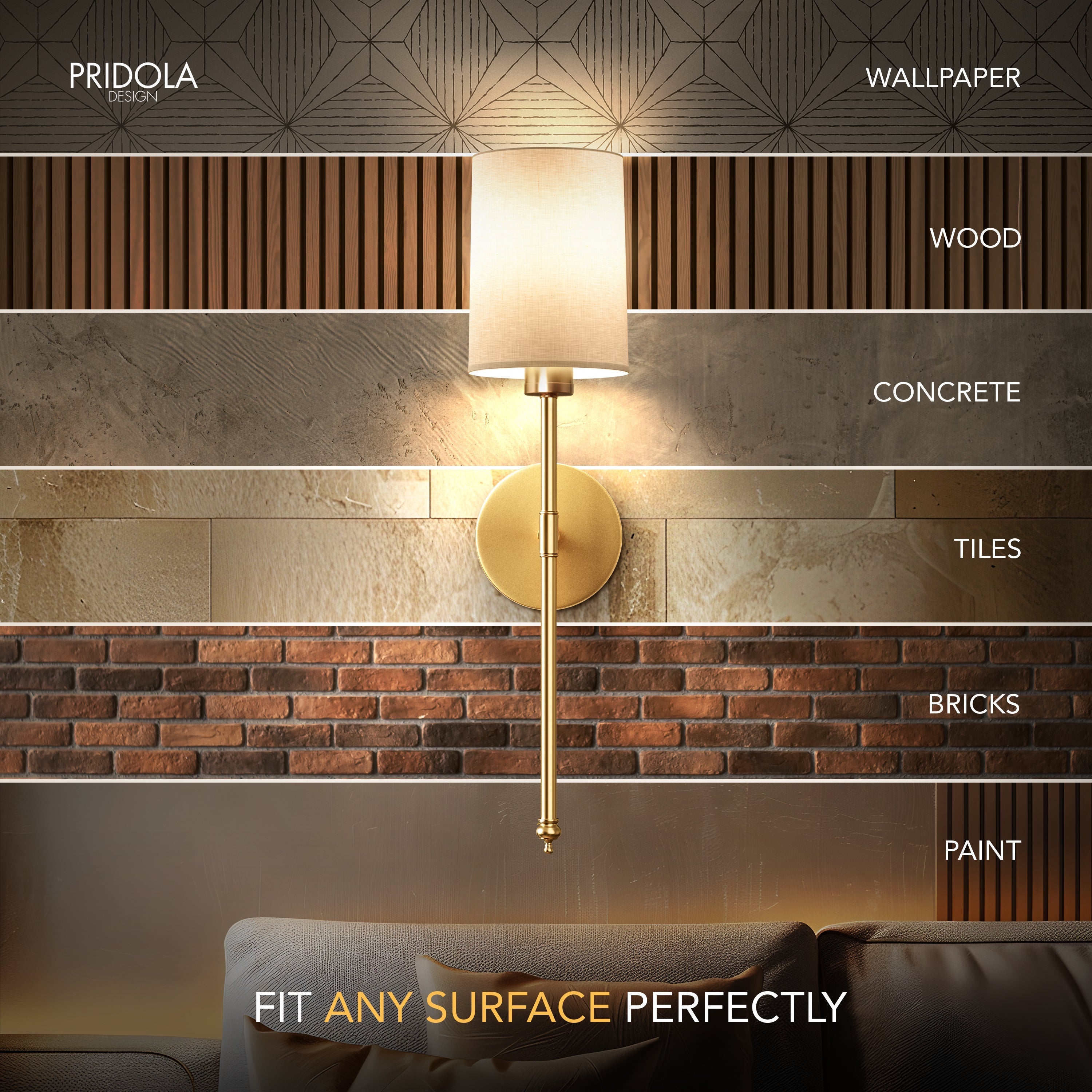 Wall Lamp Linen Cylinder Shade 51.5 cm Gold Bedroom Wireless Dimmable RGB Reading Light Set Of 2 | Thomler