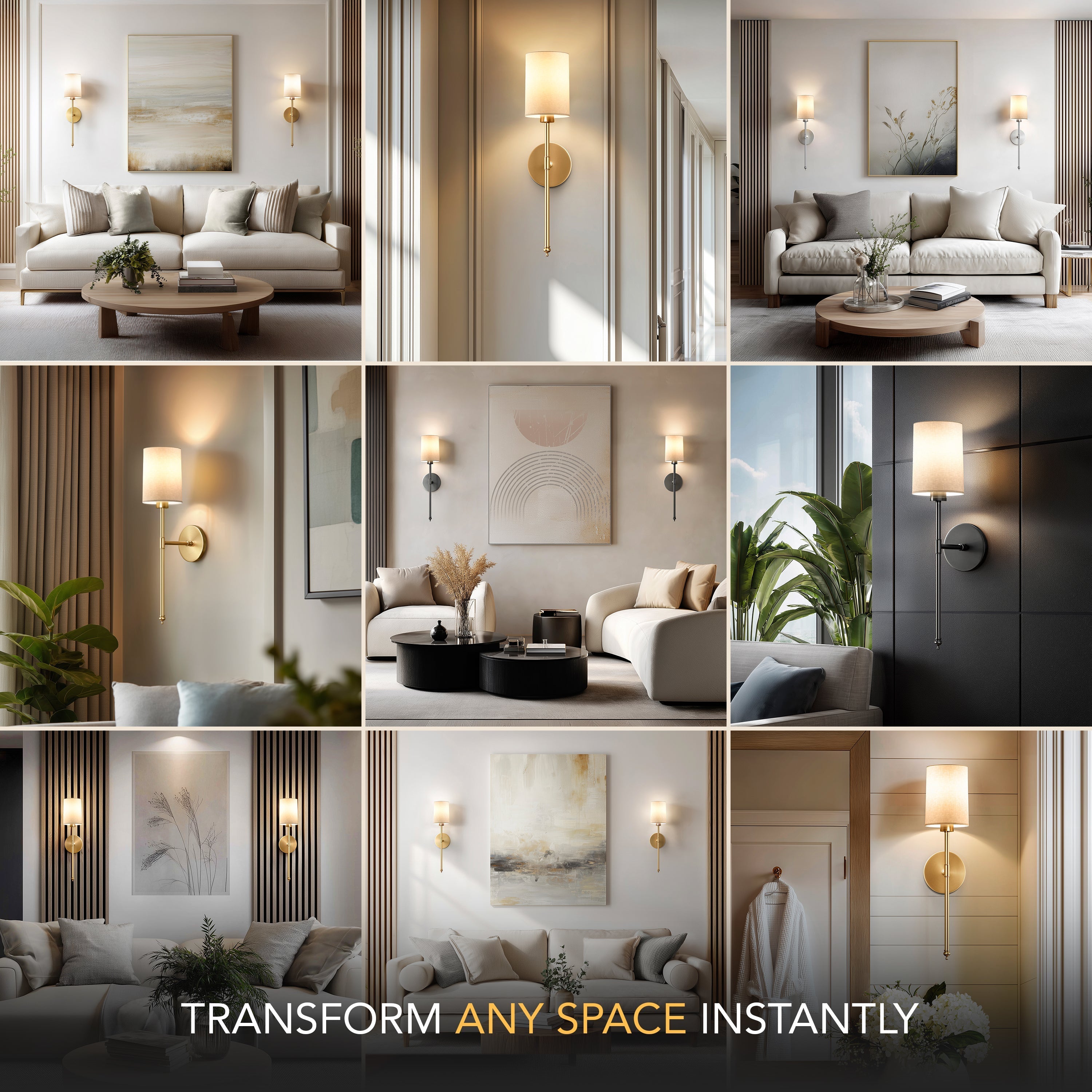 Wall Lamp Linen Cylinder Shade 51.5 cm Gold Bedroom Wireless Dimmable RGB Reading Light Set Of 2 | Thomler