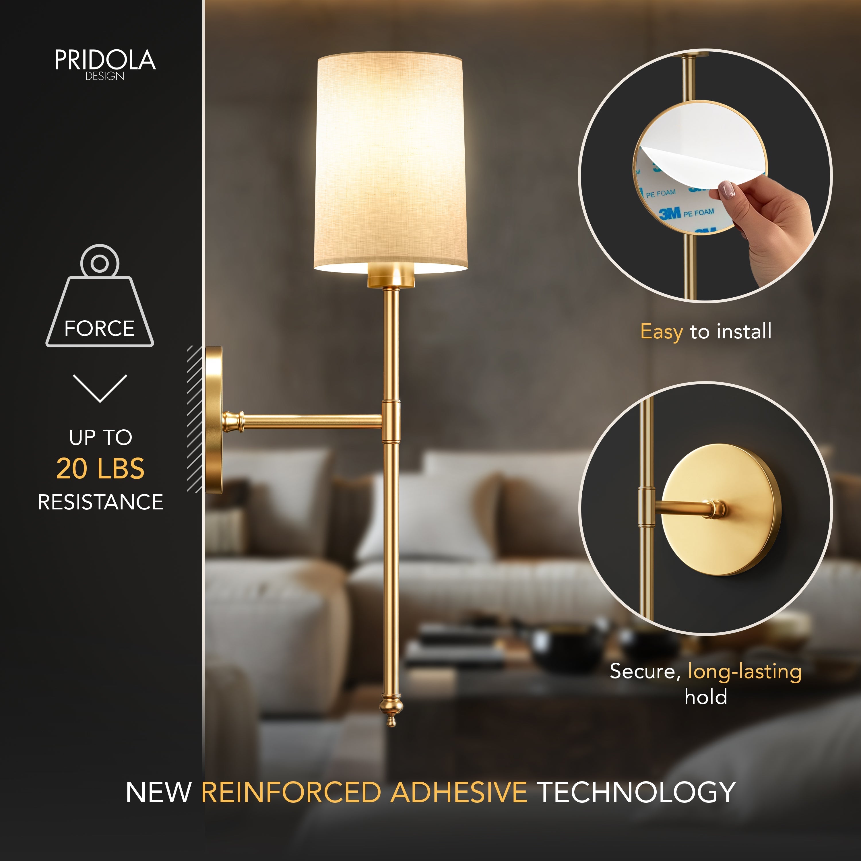 Wall Lamp Linen Cylinder Shade 51.5 cm Gold Bedroom Wireless Dimmable RGB Reading Light Set Of 2 | Thomler
