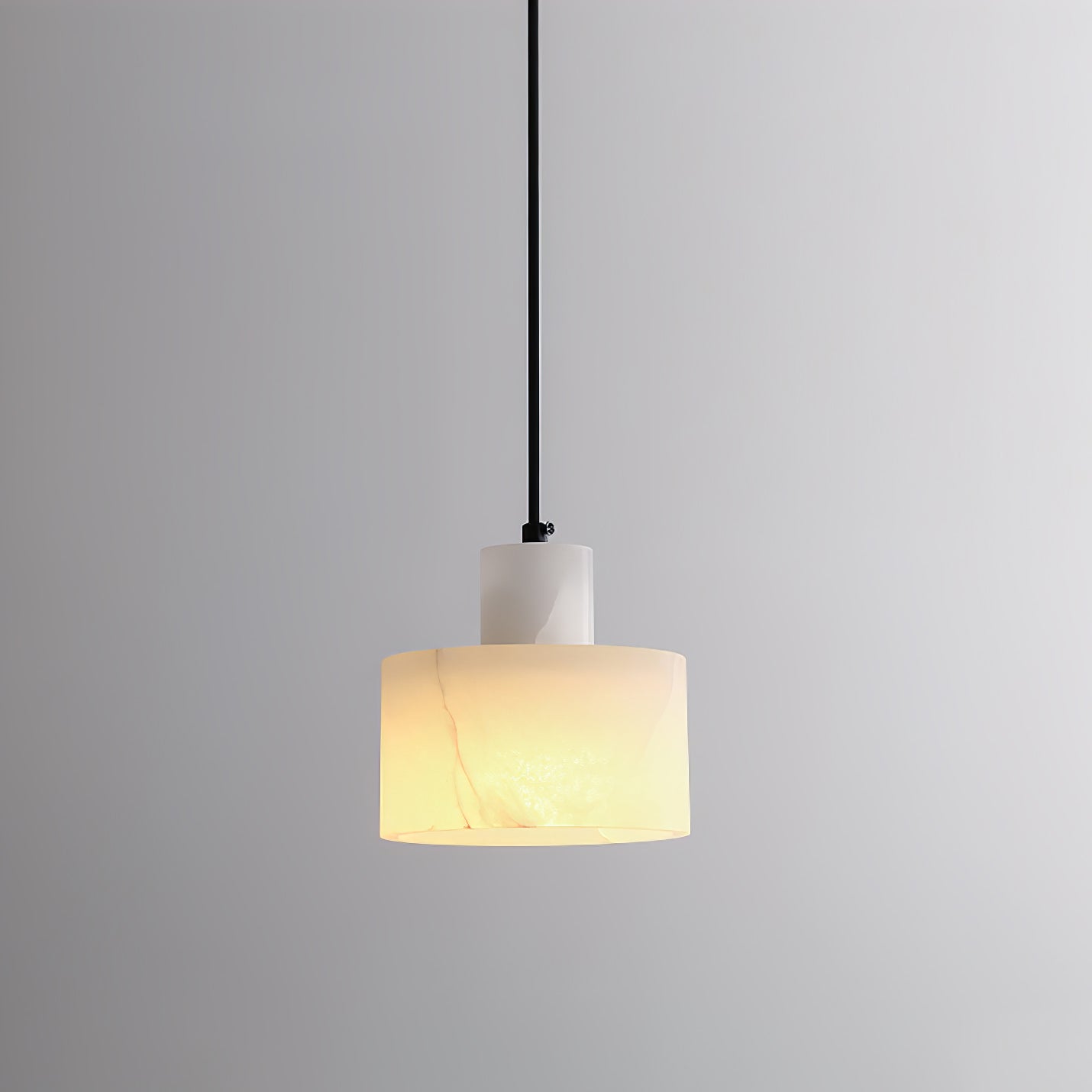 Pendant Light Alabaster 6.5 in Cylinder White Kitchen Island Dining Room Adjustable Hanging Ceiling Lamp | Thomler