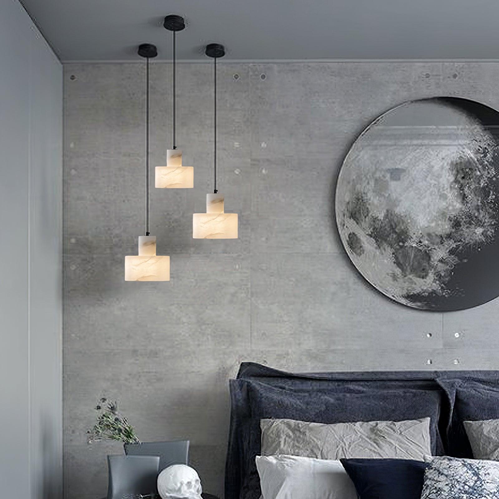 Pendant Light Alabaster 6.5 in Cylinder White Kitchen Island Dining Room Adjustable Hanging Ceiling Lamp | Thomler