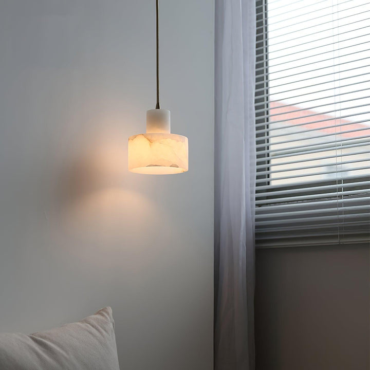 Pendant Light Alabaster 6.5 in Cylinder White Kitchen Island Dining Room Adjustable Hanging Ceiling Lamp | Thomler