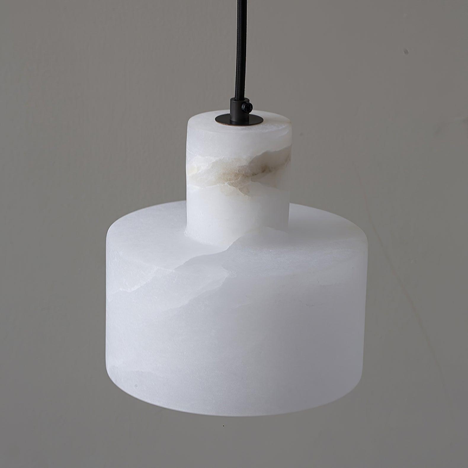 Pendant Light Alabaster 6.5 in Cylinder White Kitchen Island Dining Room Adjustable Hanging Ceiling Lamp | Thomler