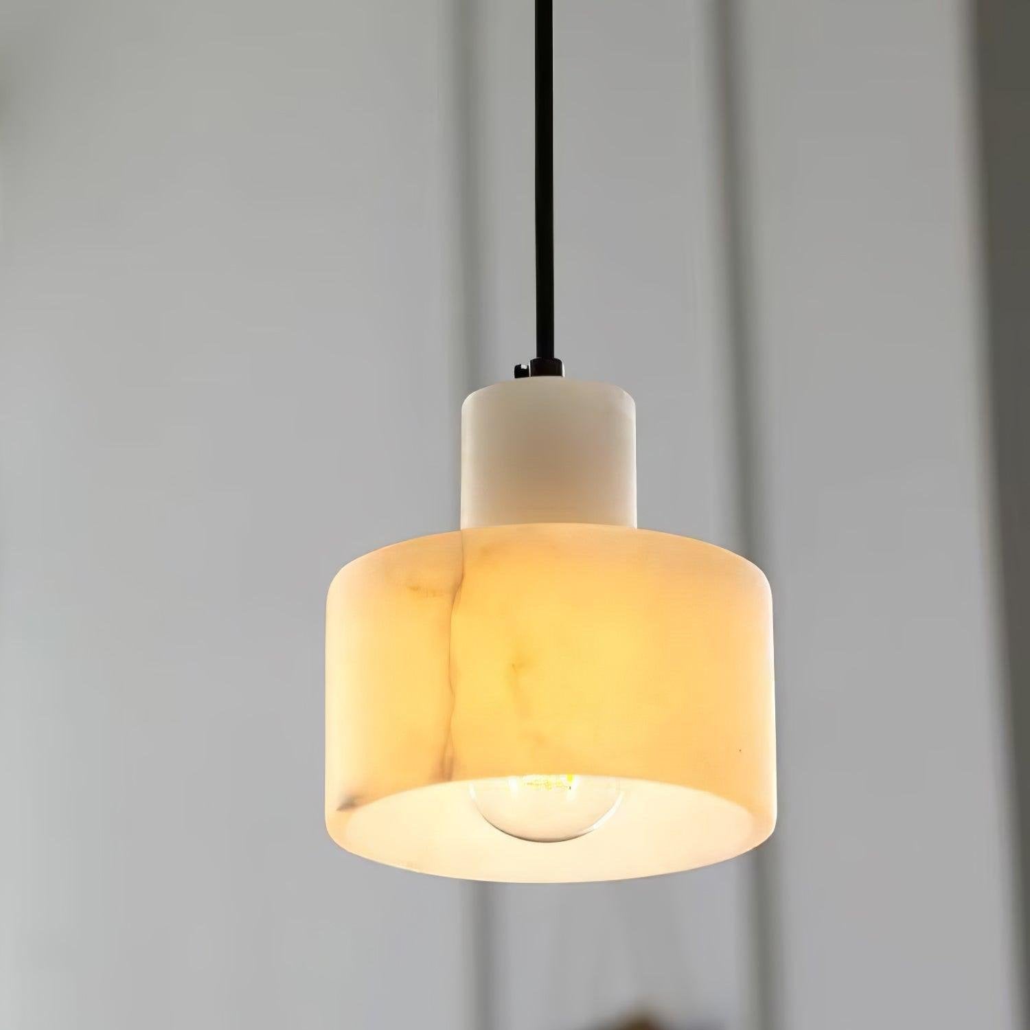 Pendant Light Alabaster 6.5 in Cylinder White Kitchen Island Dining Room Adjustable Hanging Ceiling Lamp | Thomler