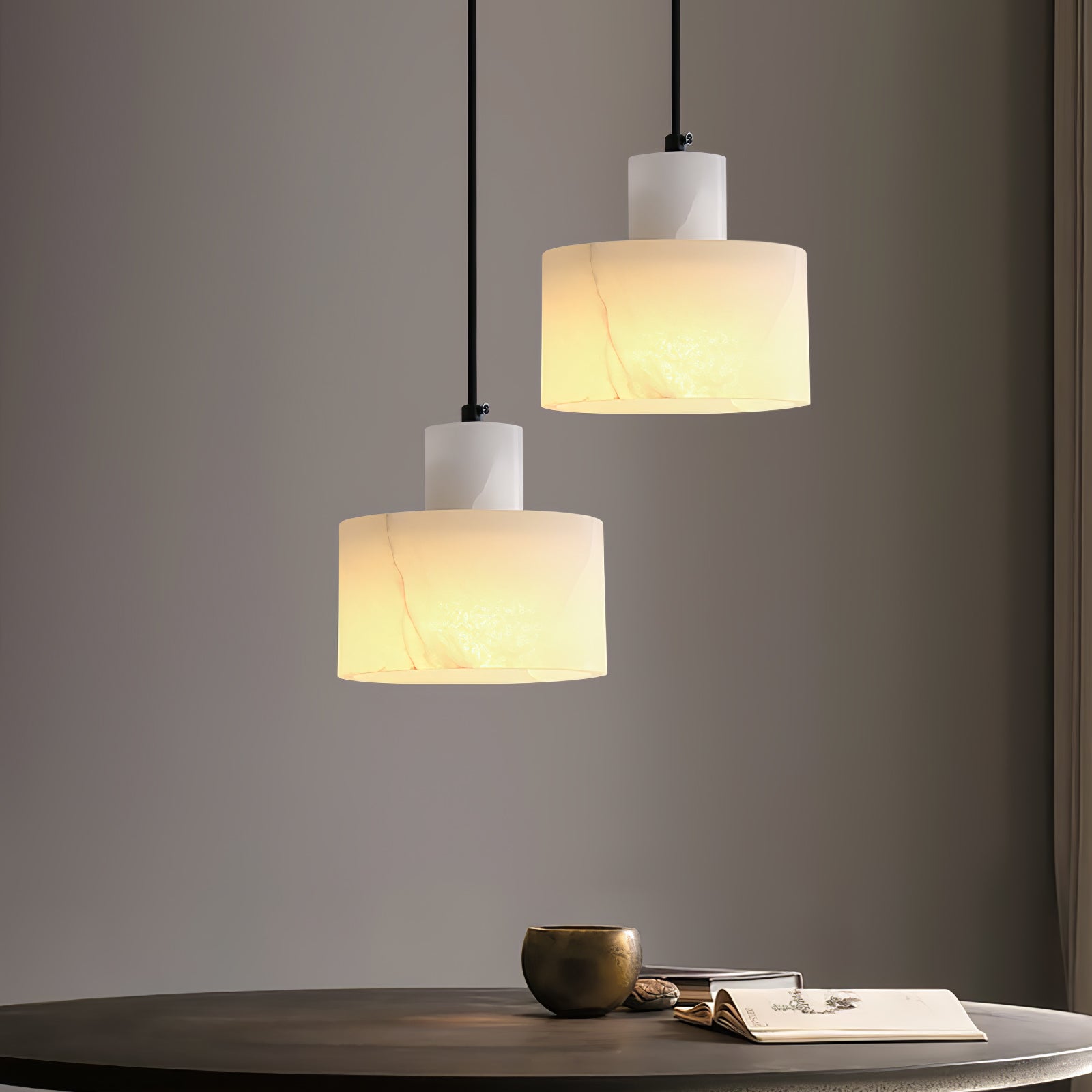 Pendant Light Alabaster 6.5 in Cylinder White Kitchen Island Dining Room Adjustable Hanging Ceiling Lamp | Thomler