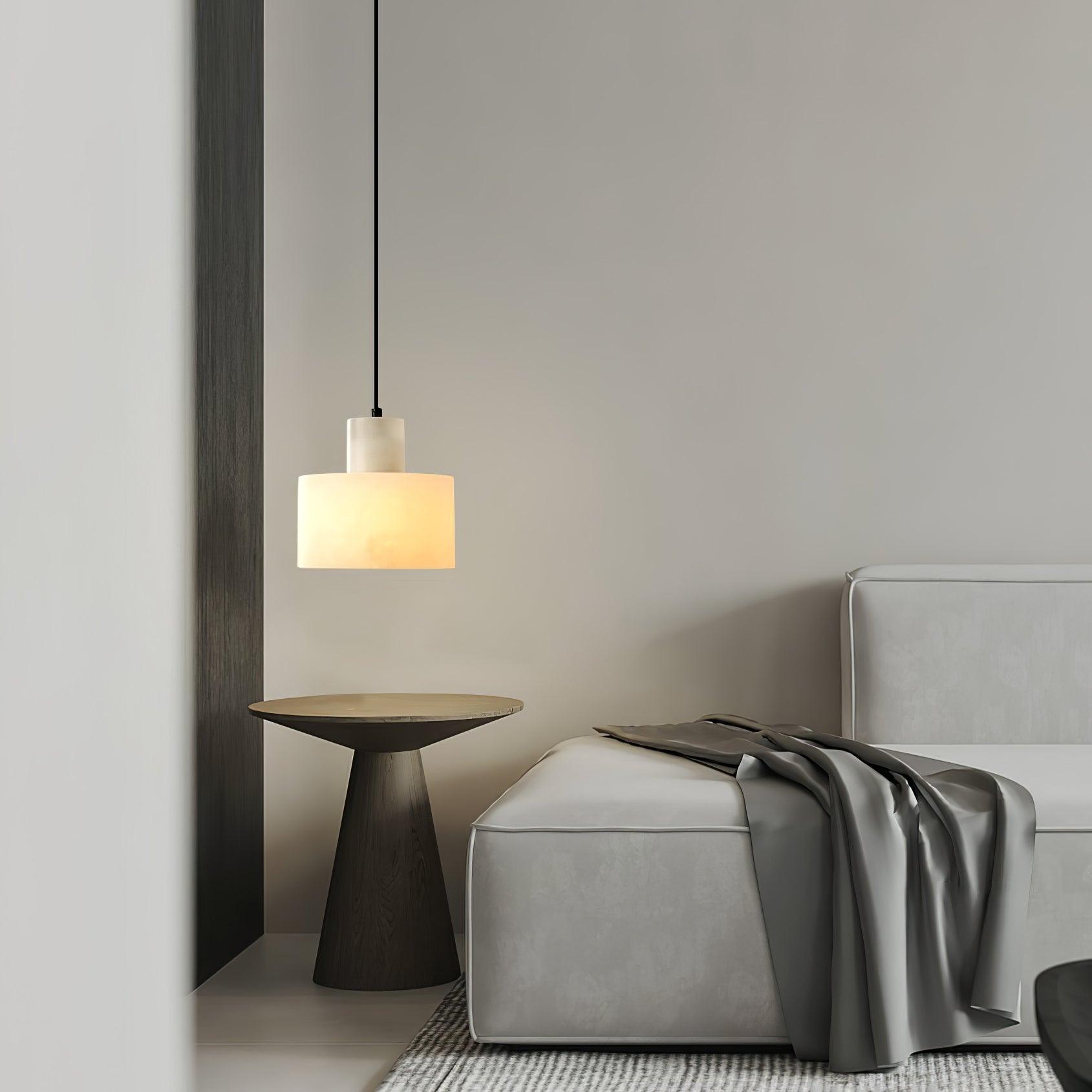 Pendant Light Alabaster 6.5 in Cylinder White Kitchen Island Dining Room Adjustable Hanging Ceiling Lamp | Thomler