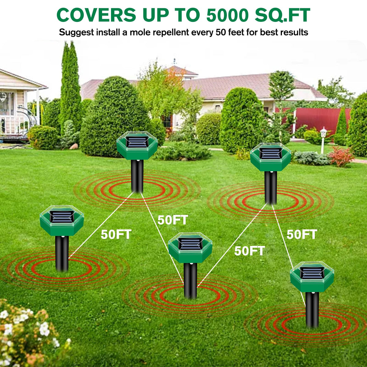 Solar Ultrasonic Pest Repeller Stake 4-Pack for Yard – Drives Away Burrowing Animals with Sonic Pulses – Waterproof Garden Defense for | Thomler