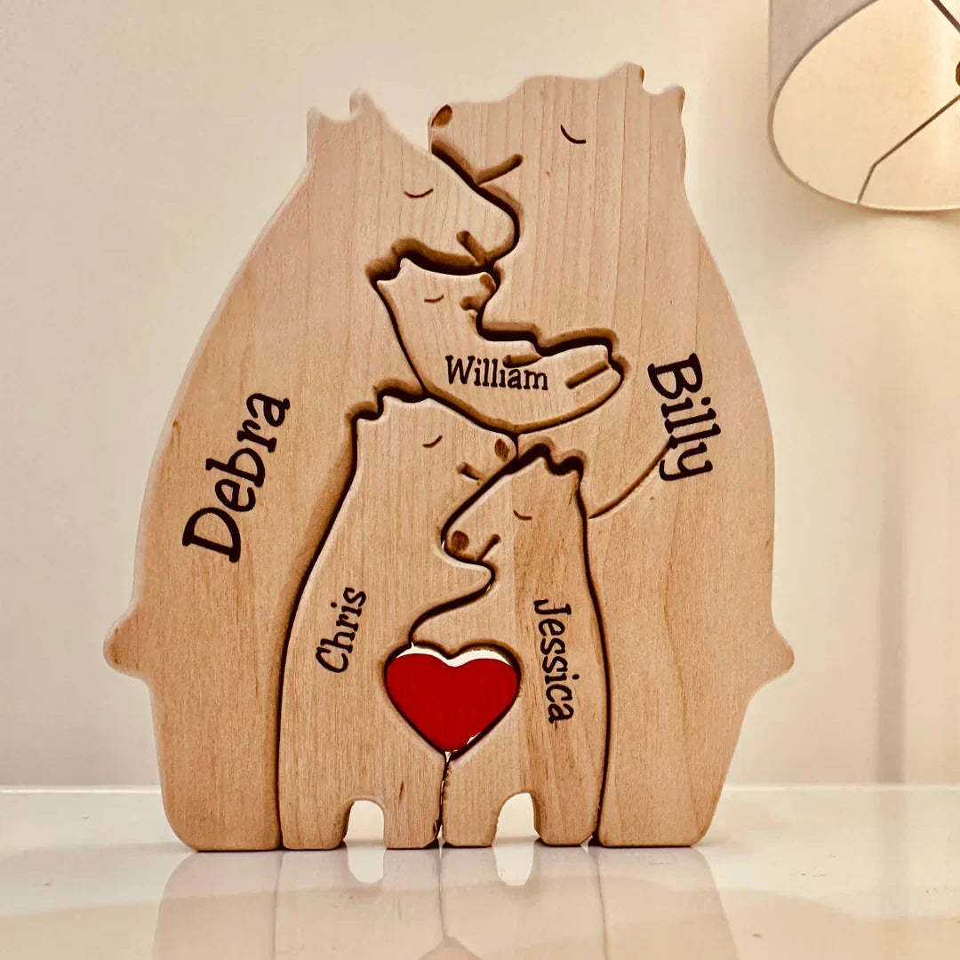 Hand-Carved Wooden Family Figures – Natural Wood Keepsake Display for Shelves & Mantels | Thomler