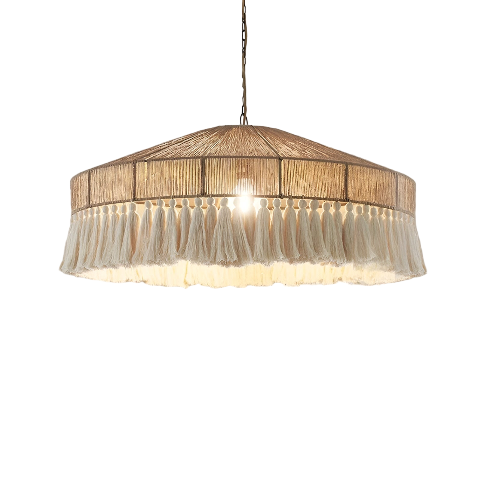 Pendant Light Hemp Rope 19.7 in Bohemian Beige Dining Room Bedroom Tassel Hanging Ceiling Lamp Woven Fabric Shade Ambient Lighting | Thomler