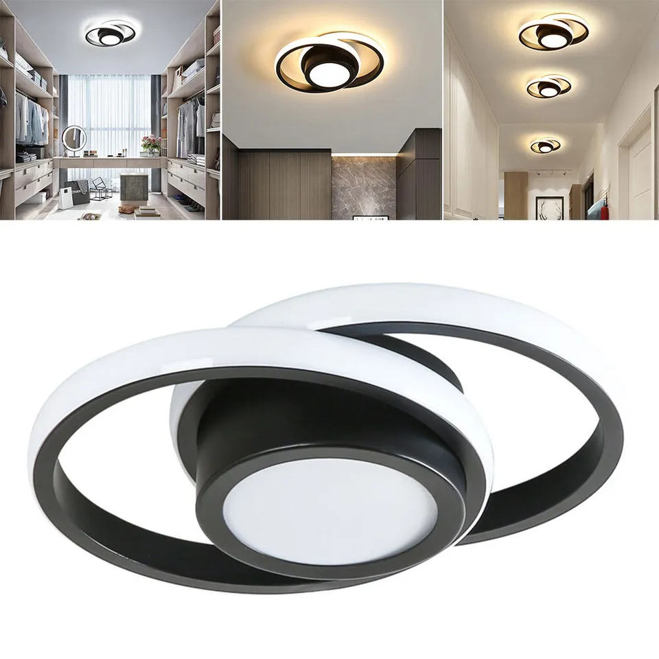 Ceiling Light Double Ring LED Black Warm Living Room Hallway Modern Flush Mount Lighting Fixture | Thomler