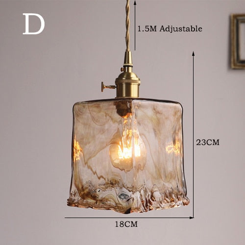 Geometric Glass Pendant Light with Brass Finish for Dining Room & Bedroom – Handcrafted Vintage Industrial Hanging Fixture | Thomler