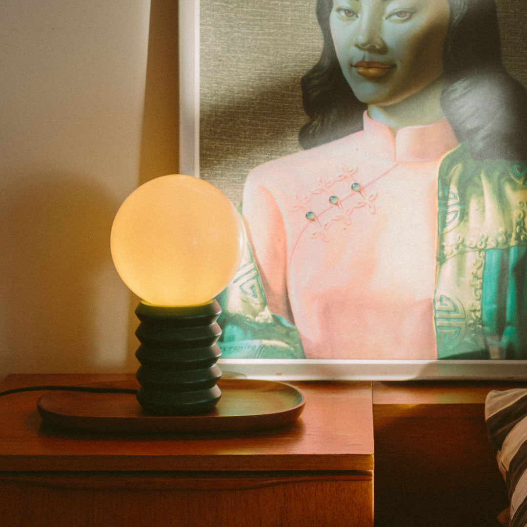 Table Lamp Solid Wood 28.0 cm Frosted Glass Globe Green Bedroom Bedside Retro Accent Mood Lighting Decorative Lamp | Thomler