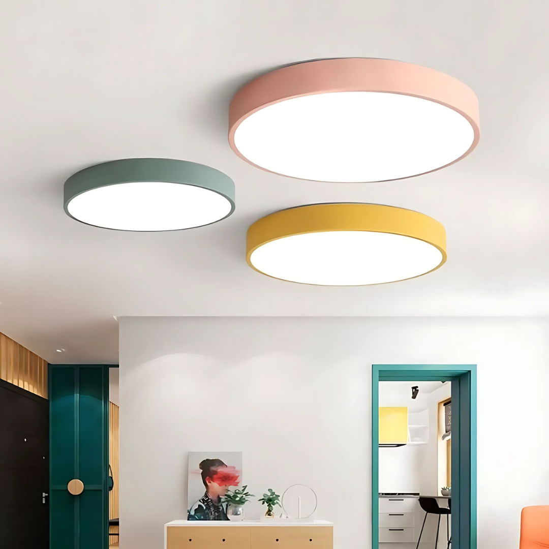 Round Wood Ceiling Light Fixture | Modern Scandinavian LED Flush Mount for Bedroom Living Room Kitchen | Thomler