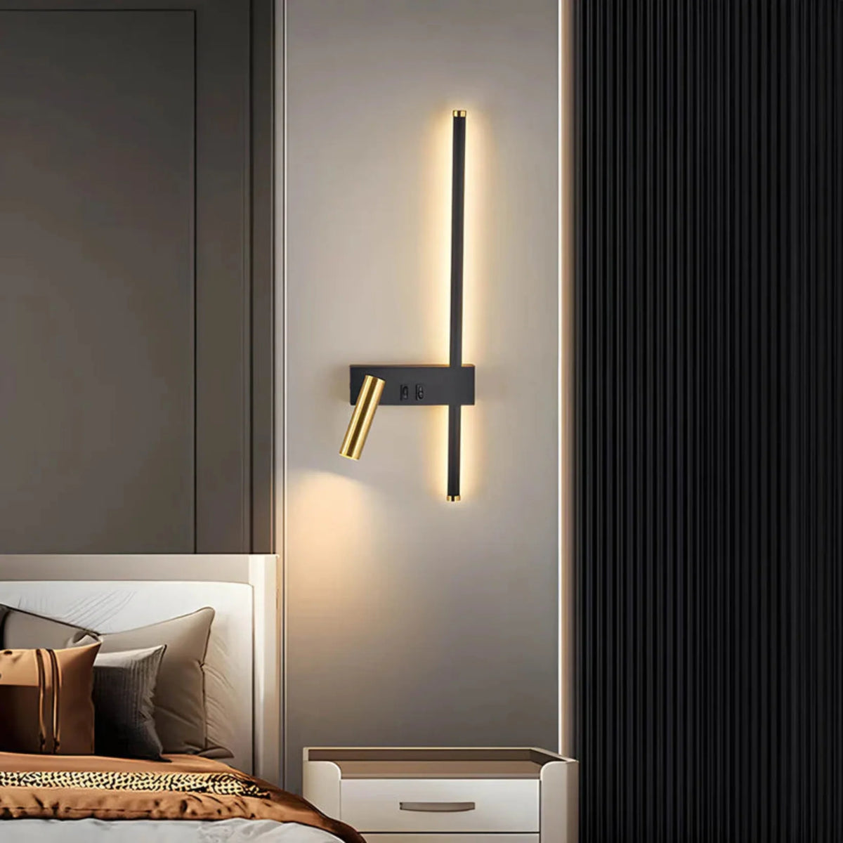 Contemporary Iron Linear Sconce with Integrated LED Illumination for Bedroom & Study | Thomler