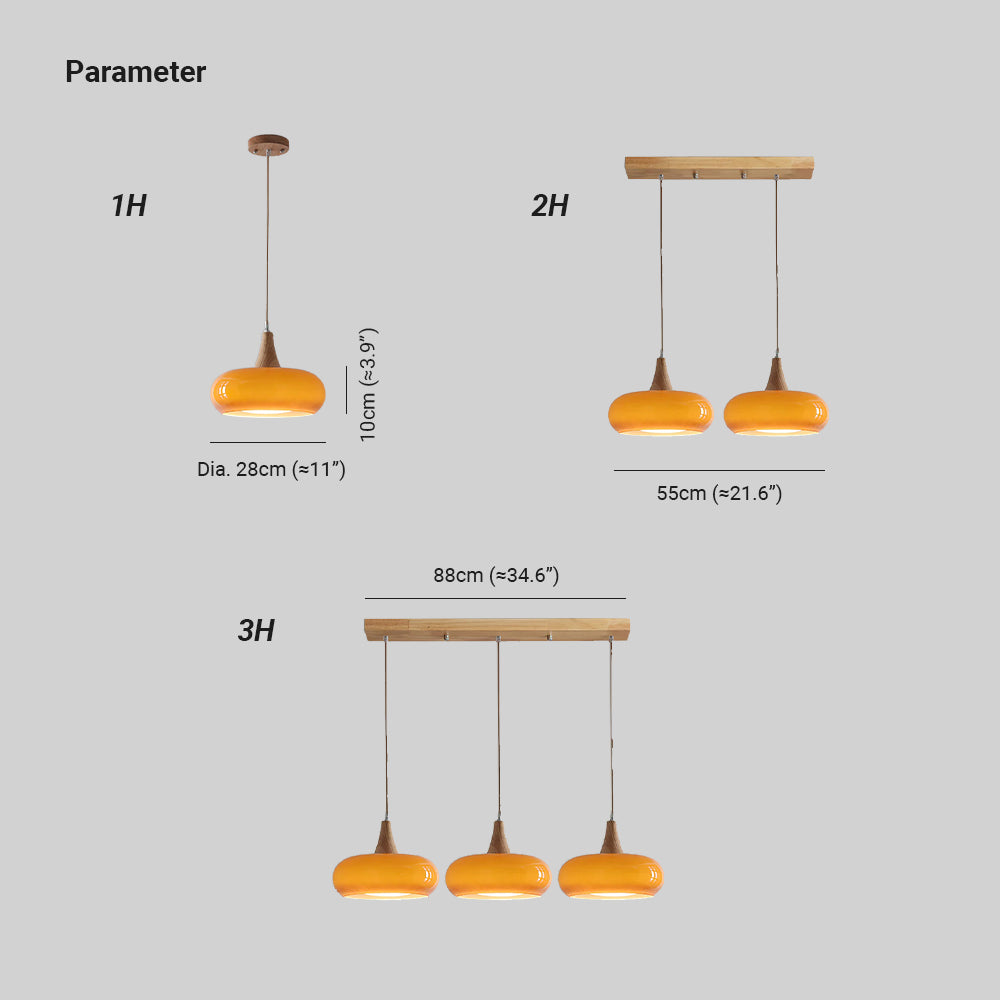 Glass Pendant Light with Wood Canopy & Metal Accents for Kitchen Dining Room Bedroom | Warm Ambient Hanging Ceiling Fixture E26 E27 | Thomler