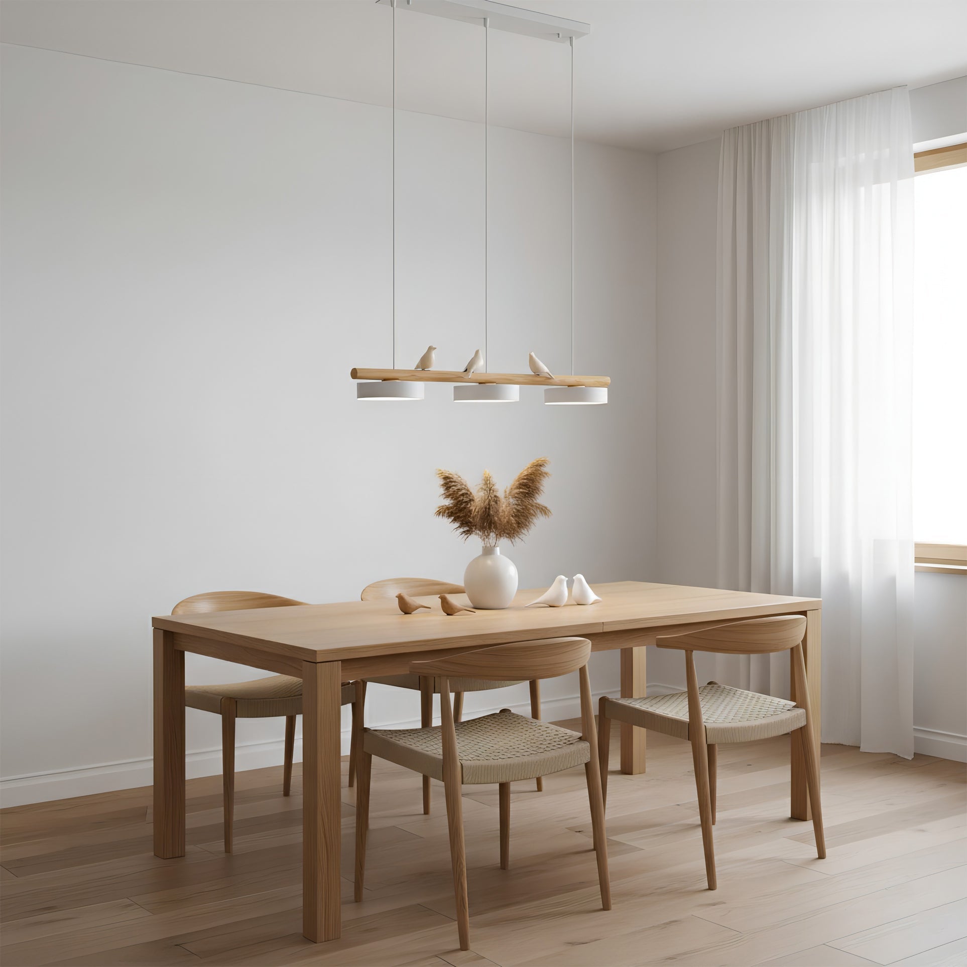 Pendant Light Metal Wood Resin 31.4 in Adjustable Indoor Ceiling Lamp | Thomler