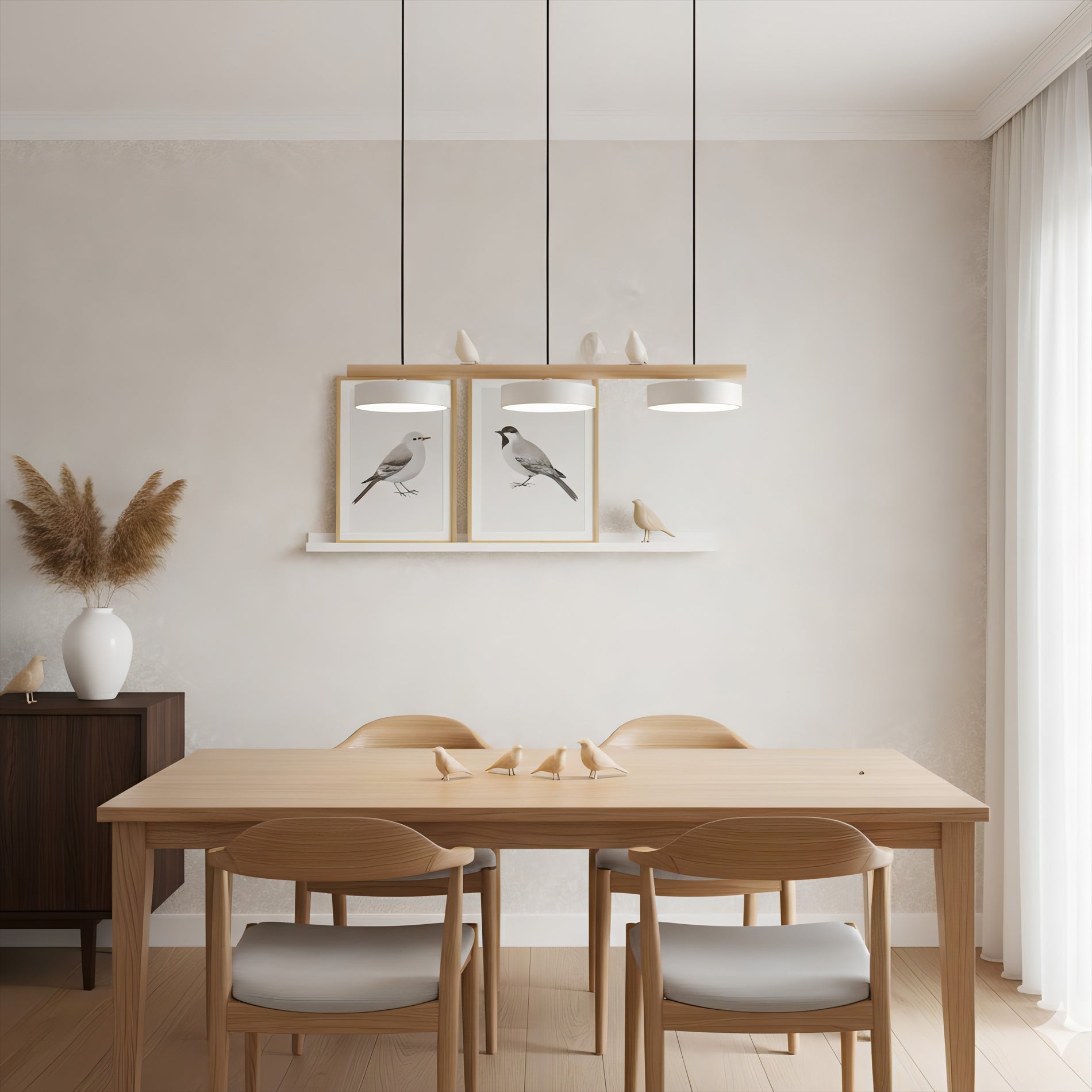 Pendant Light Metal Wood Resin 31.4 in Adjustable Indoor Ceiling Lamp | Thomler