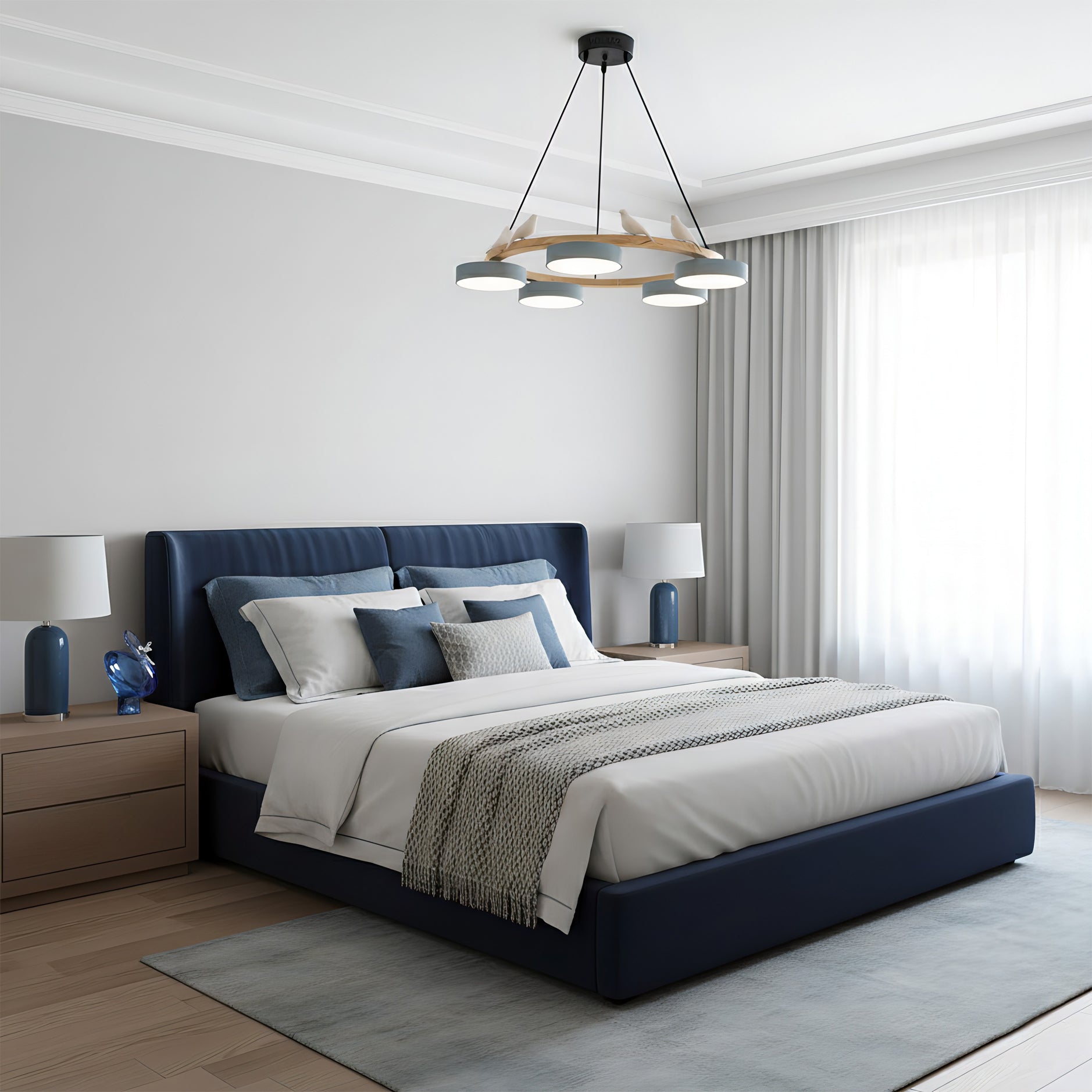 Chandelier Wood Round 25.6 in 4-Light Adjustable Indoor Ceiling Fixture Modern Dining Room Living Room Lighting | Thomler