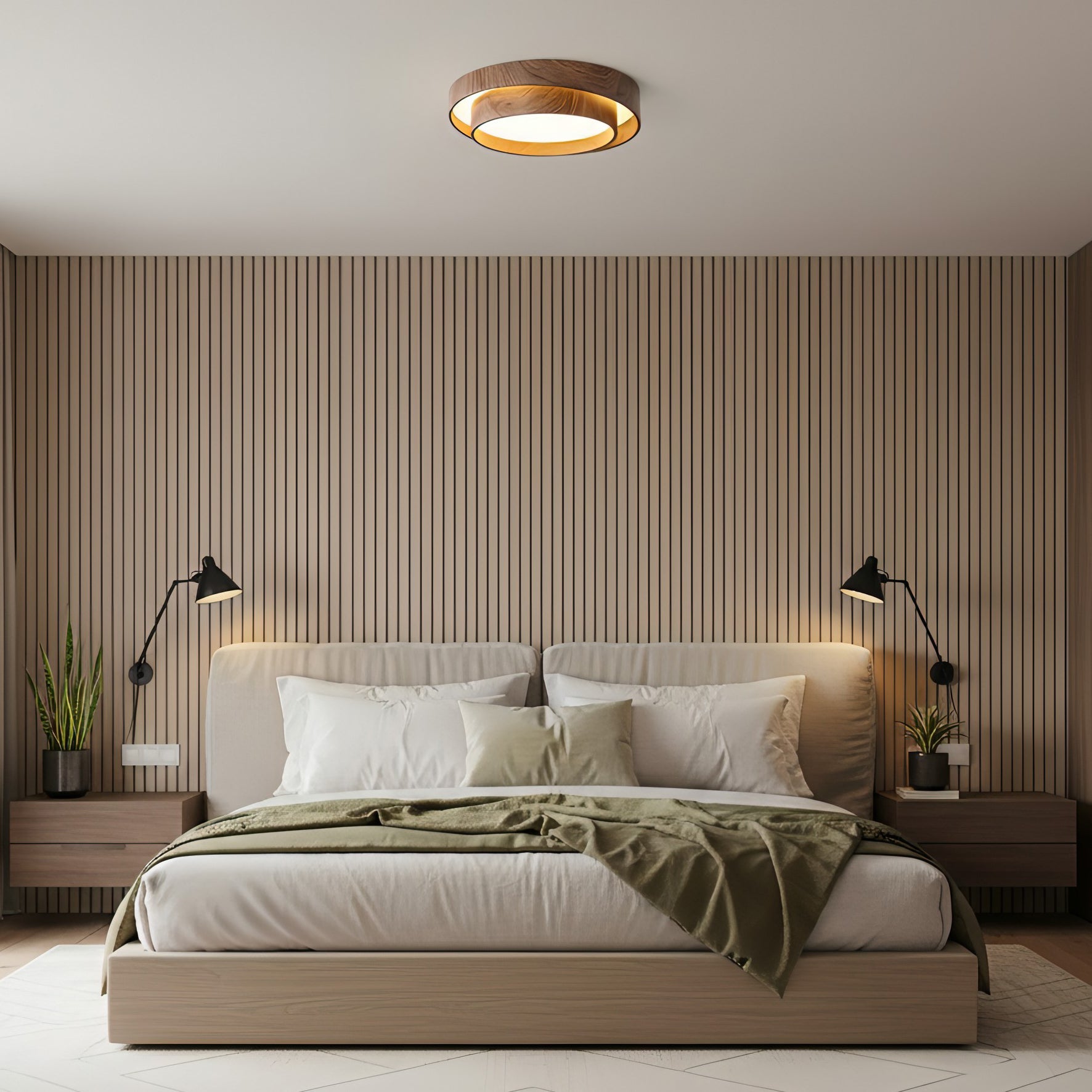 Ceiling Lamp Metal Integrated LED 15.7 in Walnut Indoor Ambient Lighting Modern Fixture | Thomler