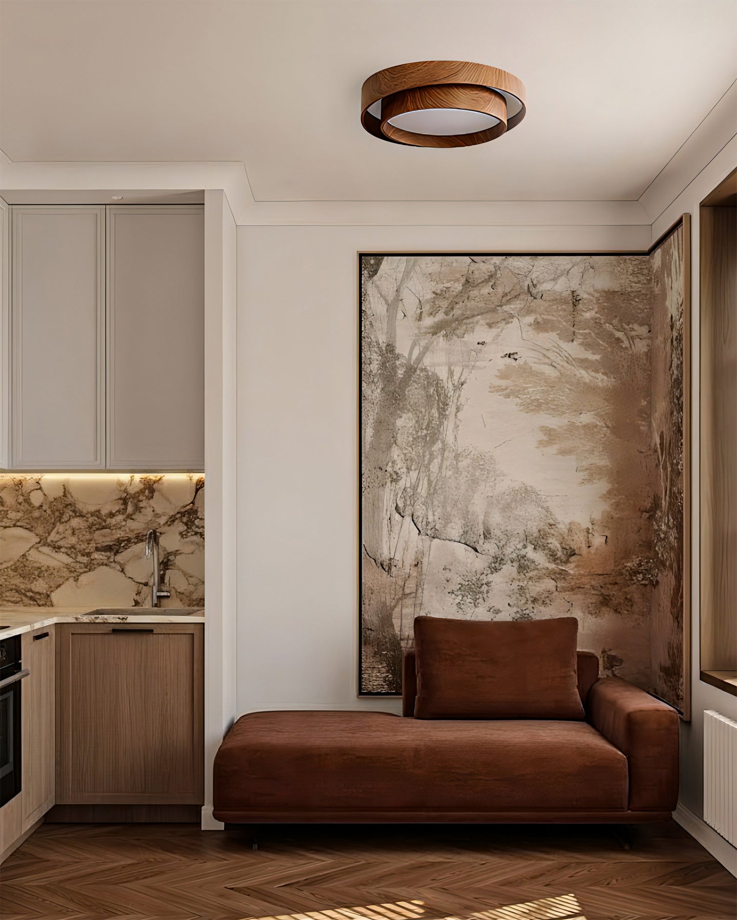Ceiling Lamp Metal Integrated LED 15.7 in Walnut Indoor Ambient Lighting Modern Fixture | Thomler