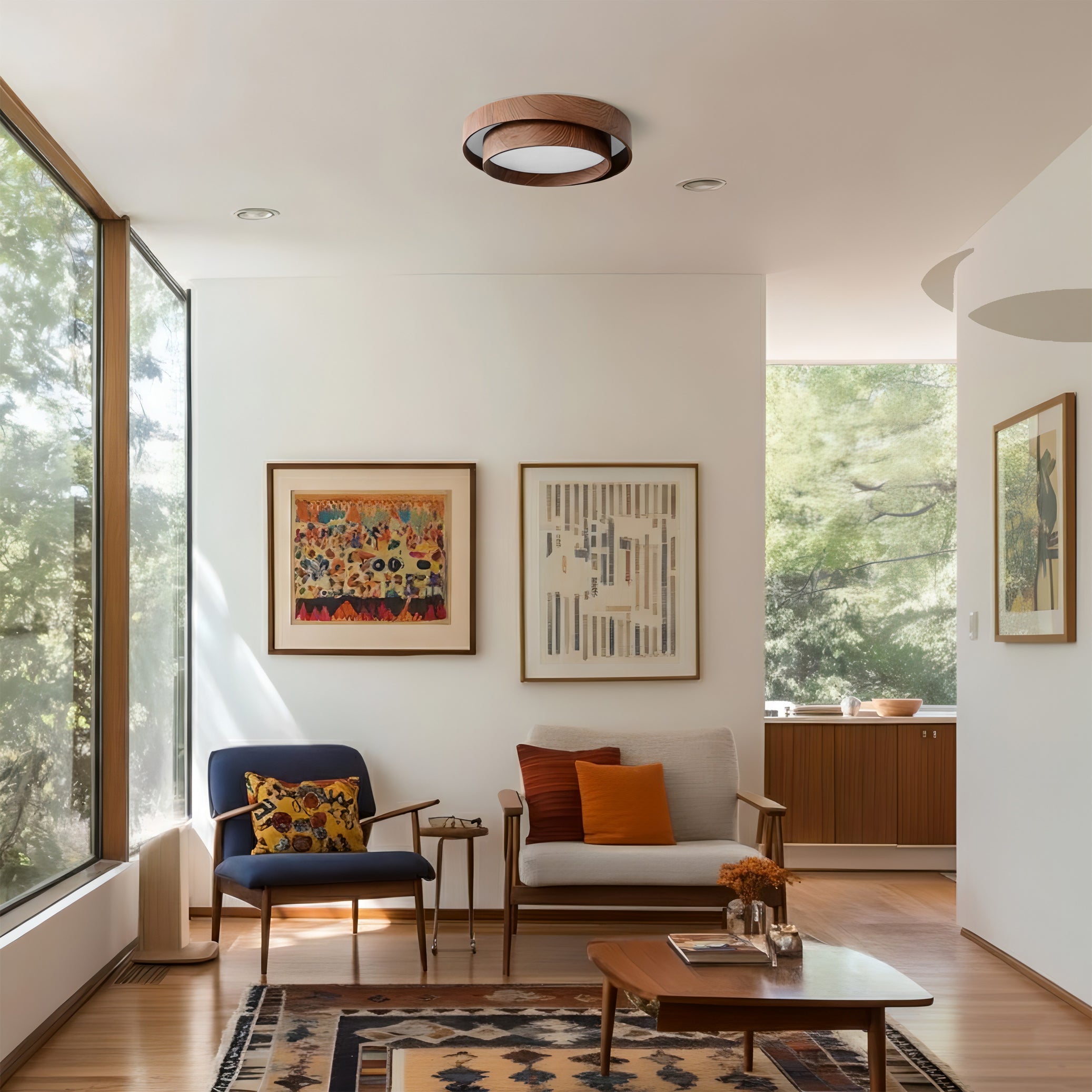 Ceiling Lamp Metal Integrated LED 15.7 in Walnut Indoor Ambient Lighting Modern Fixture | Thomler