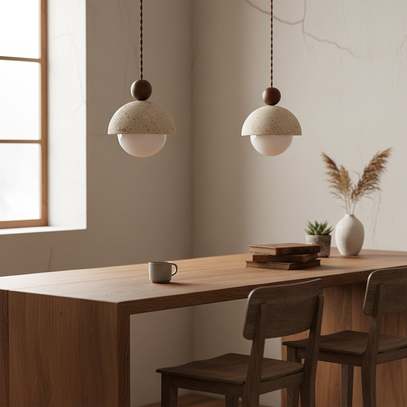 Pendant Light Travertine Glass Dome 5.9 in Beige Indoor Dining Kitchen Hanging Fixture Modern Lighting Decor | Thomler