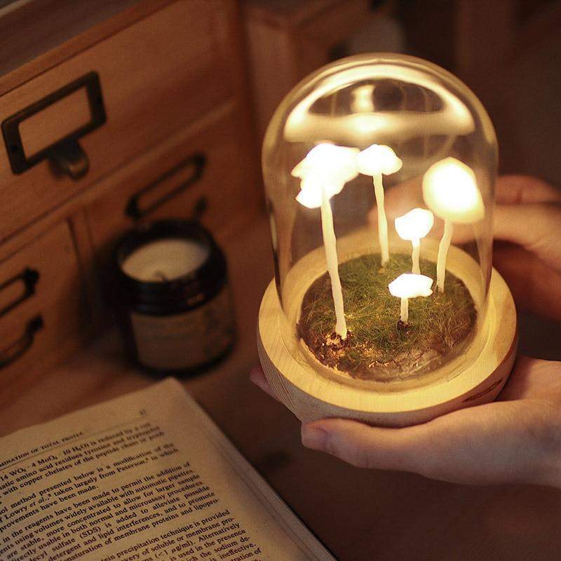 Glass & Wood DIY Mushroom Lamp – Tabletop Accent Light for Living Room & Bedroom | Thomler