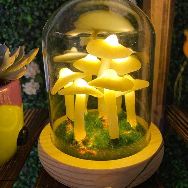 Glass & Wood DIY Mushroom Lamp – Tabletop Accent Light for Living Room & Bedroom | Thomler