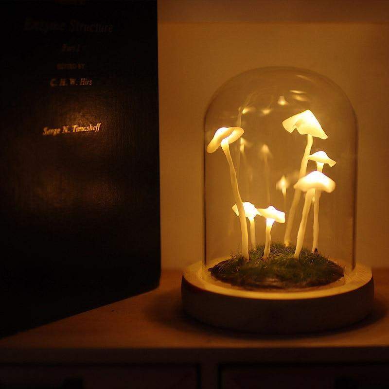 Glass & Wood DIY Mushroom Lamp – Tabletop Accent Light for Living Room & Bedroom | Thomler