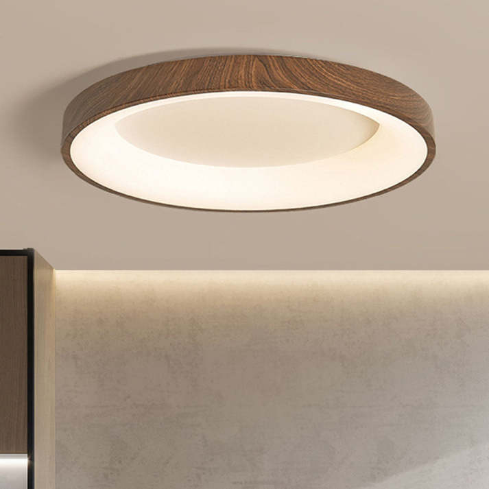 Ceiling Light Wood Look Iron Acrylic 35.0 cm Round Living Room Bedroom Hallway LED Lighting Fixture Modern Minimalist Decor | Thomler