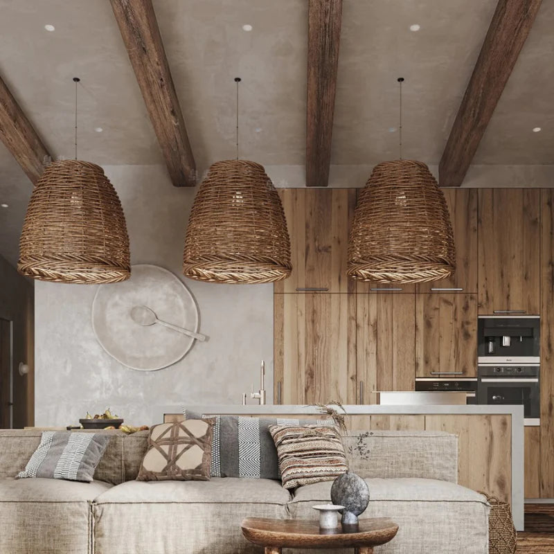 Handwoven Wicker Pendant Light with Vintage Farmhouse Design for Bedroom & Dining | Thomler