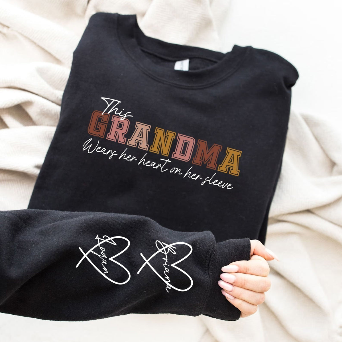 Custom Embroidered Family Name Sweatshirt with Personalized Sleeve Design for Mom Dad Kids Gift | Thomler