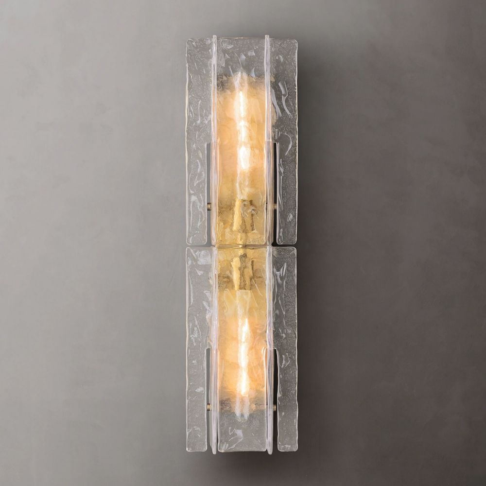 Textured Glass Wall Light Fixture Steel Frame Mid-Century Sconce for Living Room Bedroom Hallway Entryway | Thomler