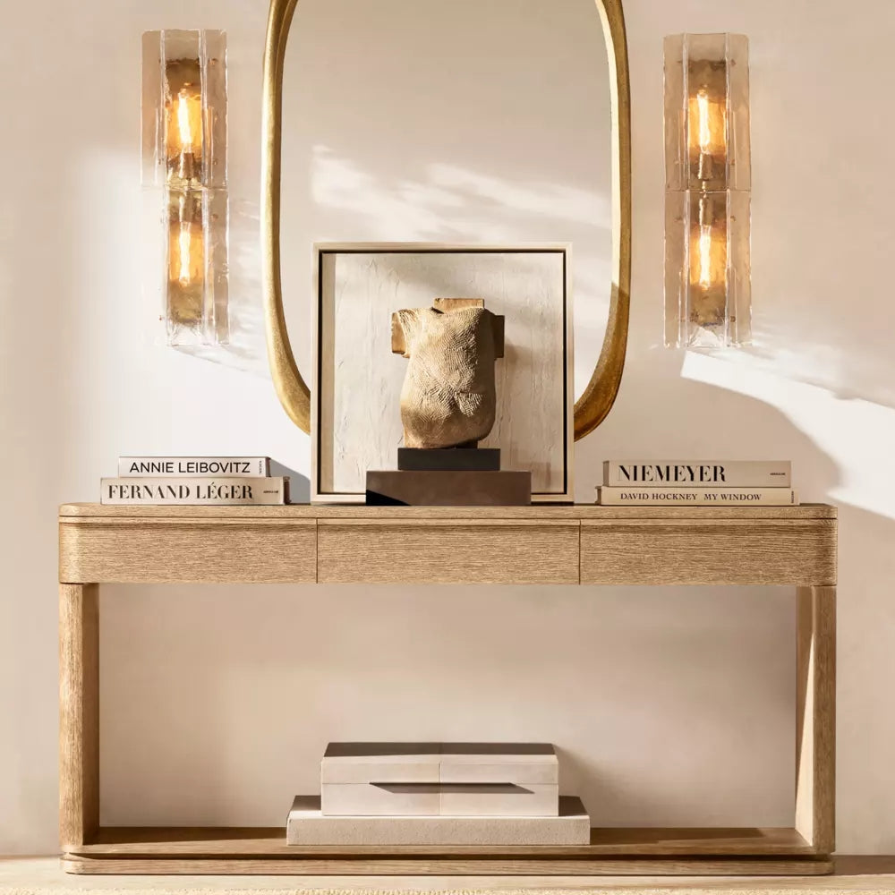 Textured Glass Wall Light Fixture Steel Frame Mid-Century Sconce for Living Room Bedroom Hallway Entryway | Thomler