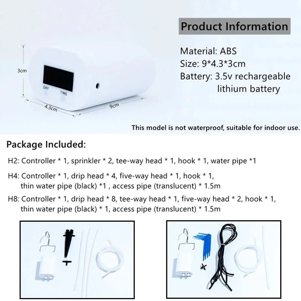 Automatic Indoor Plant Watering Timer System with Programmable Schedule & Rechargeable Battery for Home Garden Self-Irrigation | Thomler