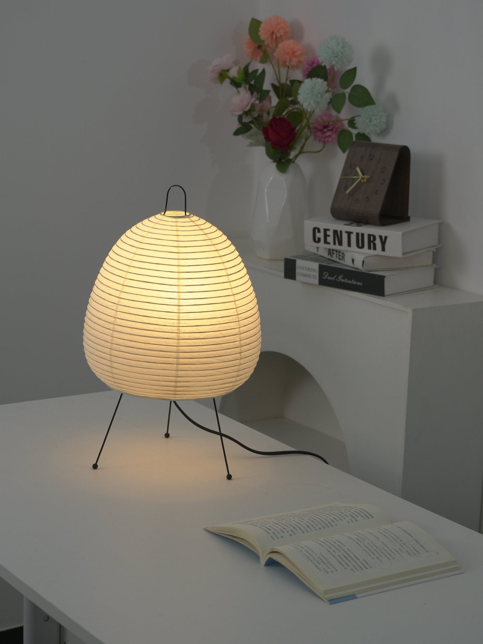 Table Lamp Rice Paper 16.9 in Indoor LED Bedroom Desk Nightstand Light | Thomler