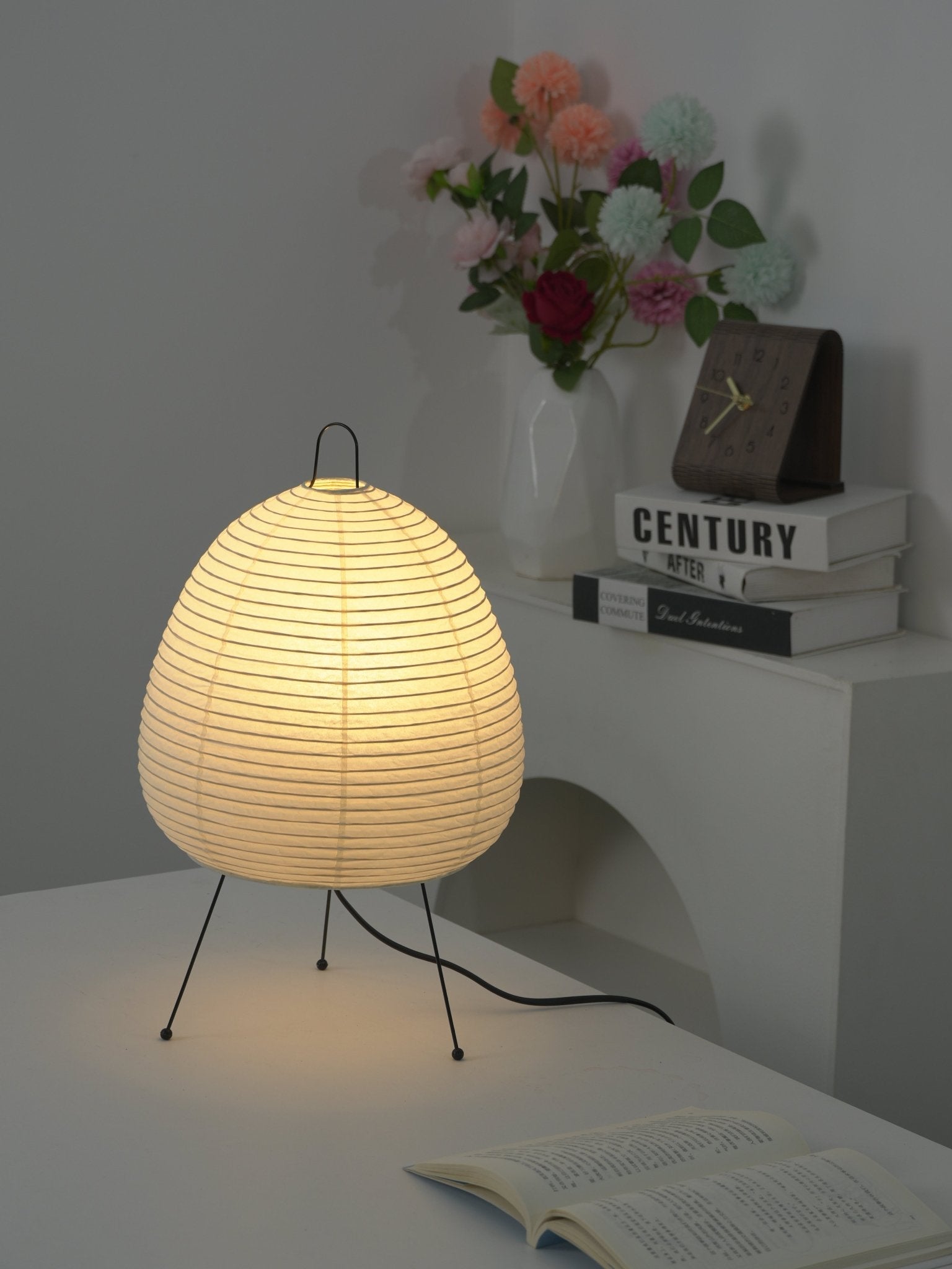 Table Lamp Rice Paper 16.9 in Indoor LED Bedroom Desk Nightstand Light | Thomler