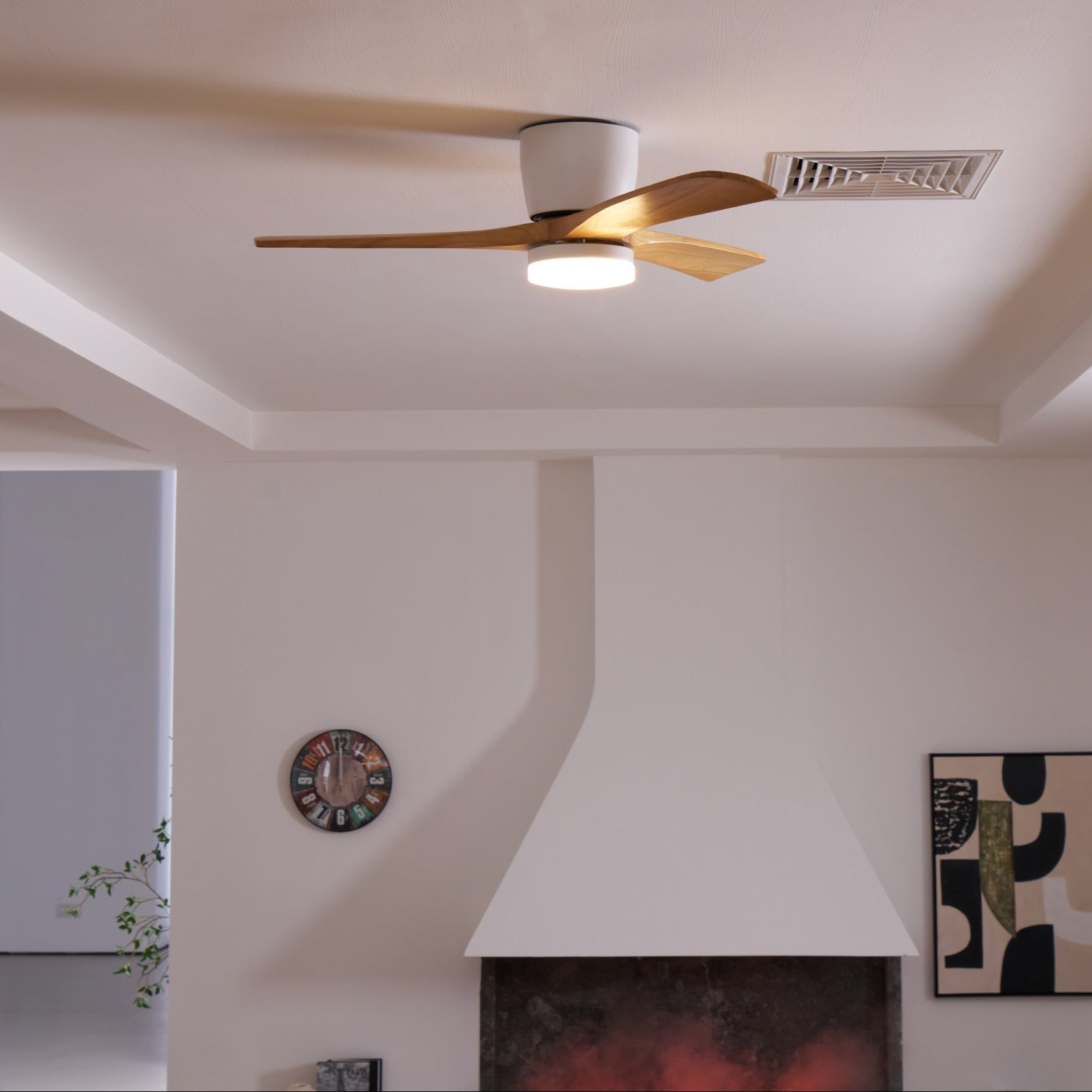 Ceiling Fan Wood Blades LED Light Remote Control Bedroom Living Room Quiet Scandinavian Air Circulator | Thomler