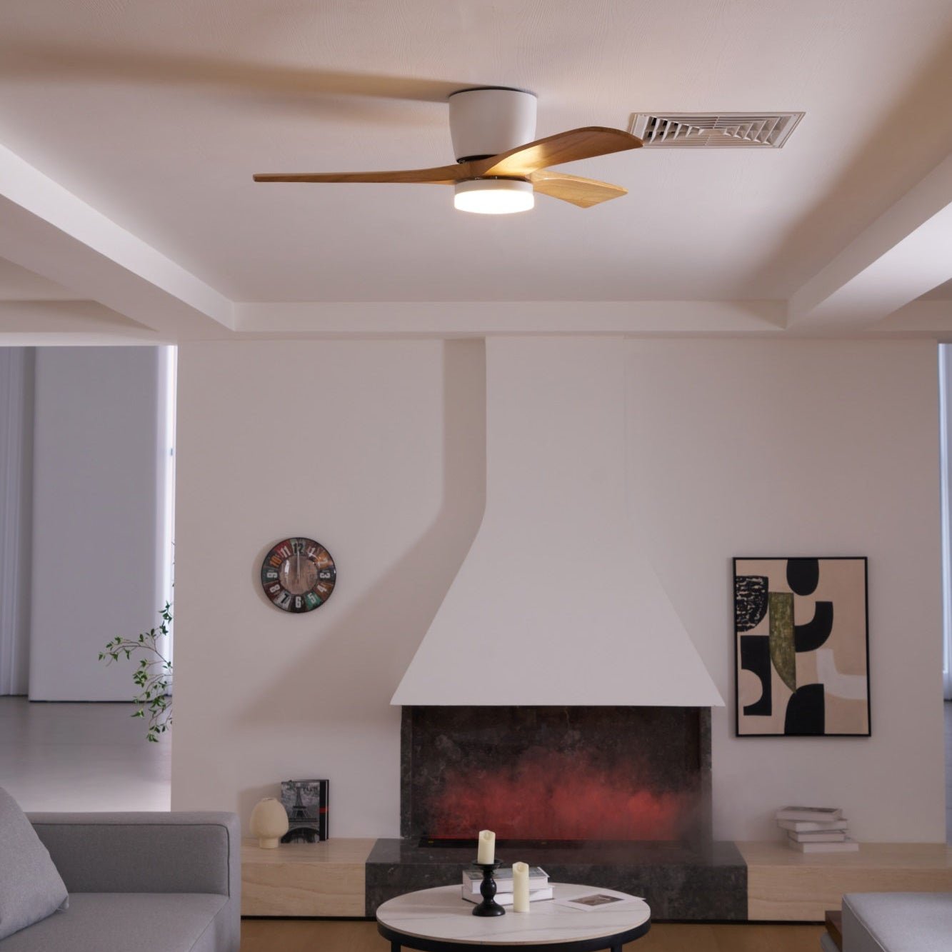 Nordic Ceiling Fan Light 42 in Solid Wood Blades LED Bedroom Living Room Quiet DC Motor Modern Ceiling Fan | Thomler