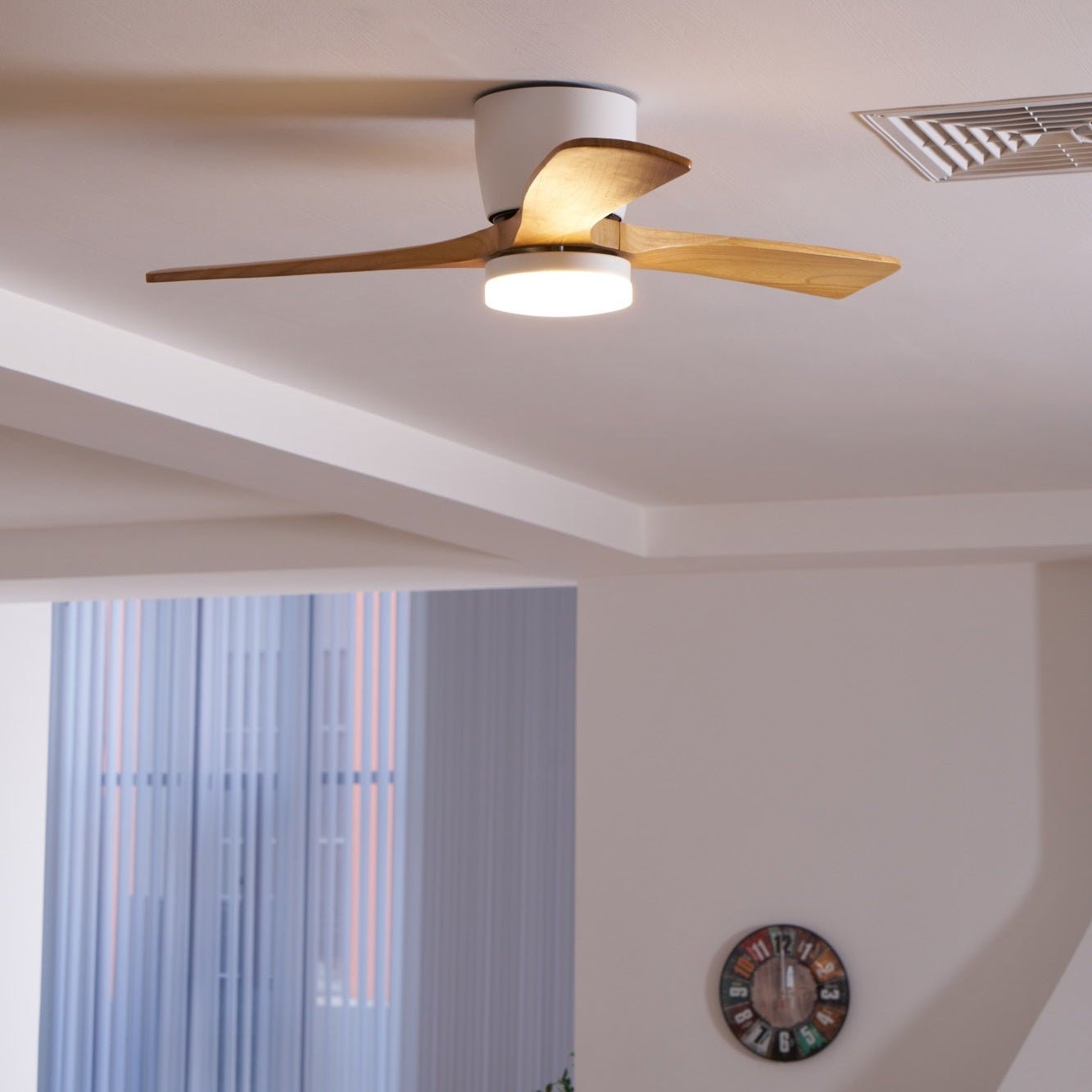 Ceiling Fan Wood Blades LED Light Remote Control Bedroom Living Room Quiet Scandinavian Air Circulator | Thomler