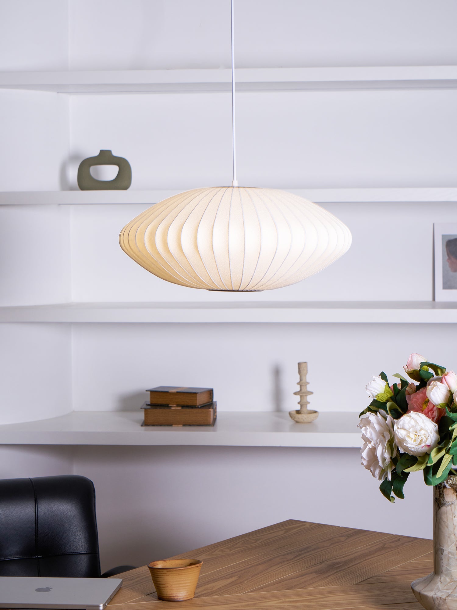 Bubble Silk Pendant Light 19.7 in White Ceiling Dining Room Modern Hanging Lamp | Thomler