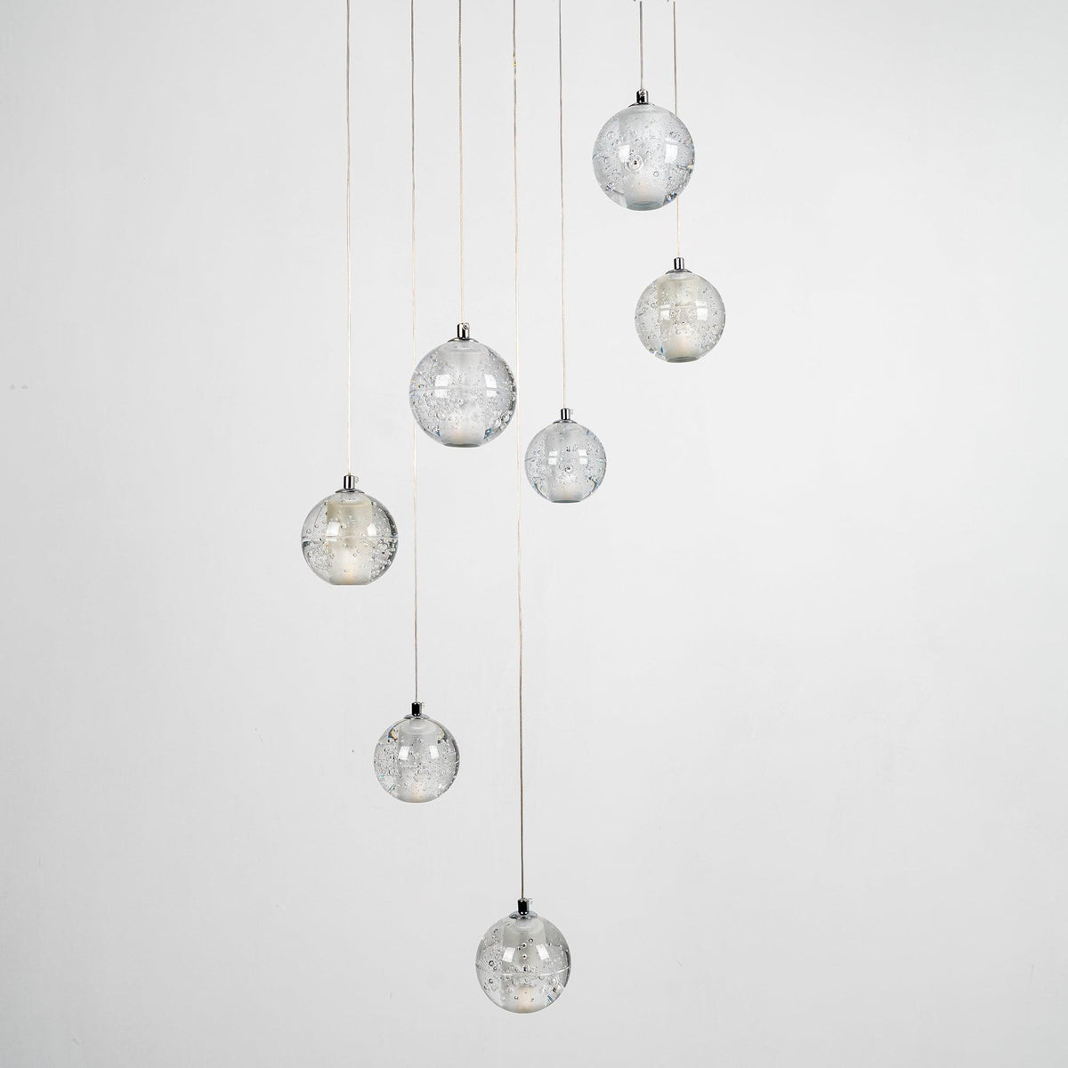 Spherical Glass Globe Multi-Drop Hanging Fixture – Adjustable Stairwell & Entryway Chandelier with Chrome Hardware | Thomler
