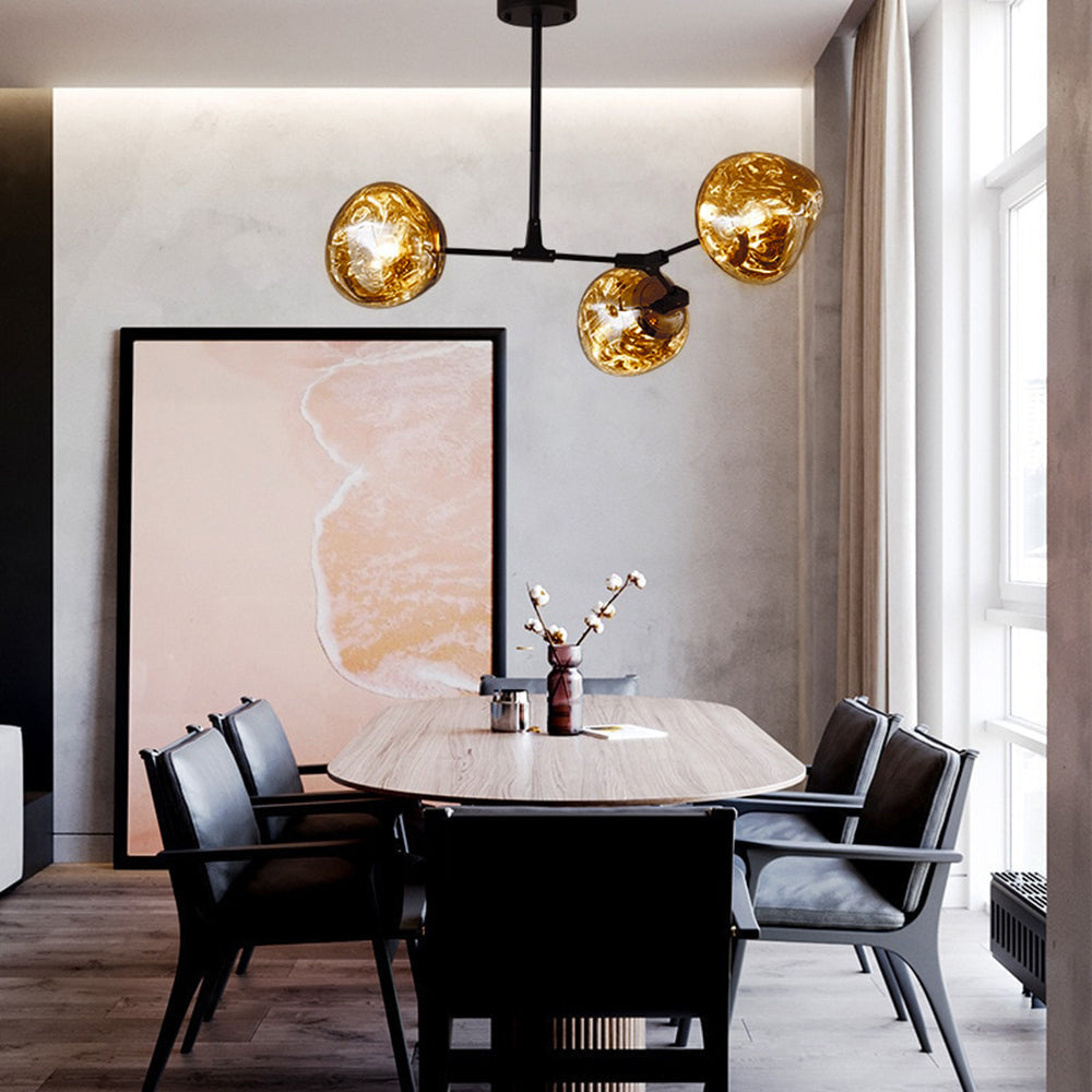 Glass Globe Ceiling Pendant Fixture 3 6 8 Multi-Drop Warm LED Adjustable Hanging Kit Metal Frame Contemporary Dining Room Bedroom Lighting | Thomler