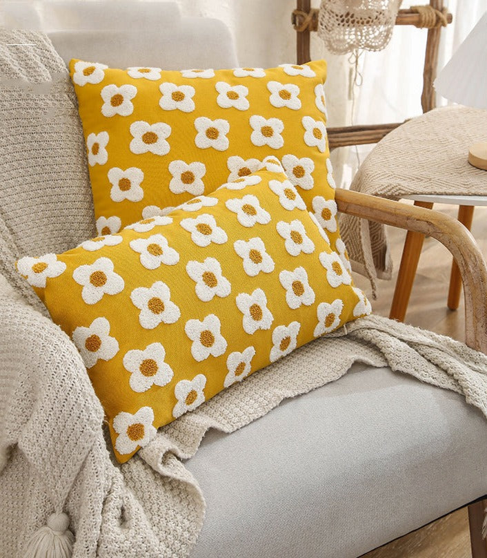 Cushion Cover Cotton Embroidered Daisy 45.0 x 45.0 cm Lavender Ivory Bedroom Sofa Decorative Pillow Case | Thomler