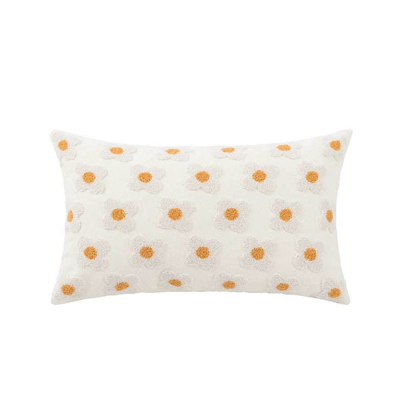 Cushion Cover Cotton Embroidered Daisy 45.0 x 45.0 cm Lavender Ivory Bedroom Sofa Decorative Pillow Case | Thomler