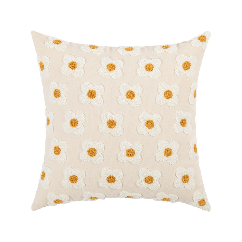 Cushion Cover Cotton Embroidered Daisy 45.0 x 45.0 cm Lavender Ivory Bedroom Sofa Decorative Pillow Case | Thomler