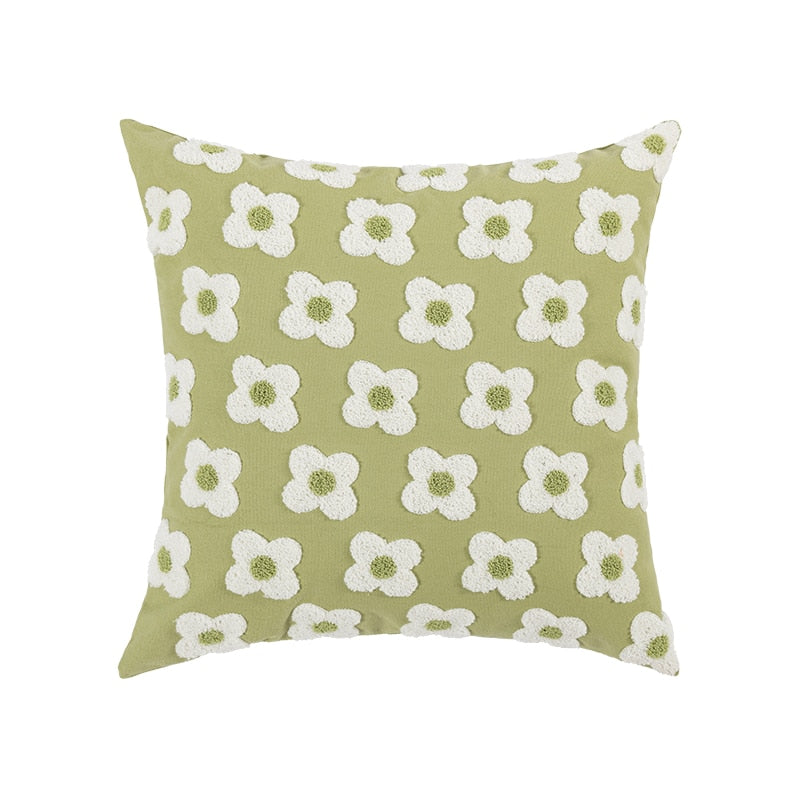 Cushion Cover Cotton Embroidered Daisy 45.0 x 45.0 cm Lavender Ivory Bedroom Sofa Decorative Pillow Case | Thomler