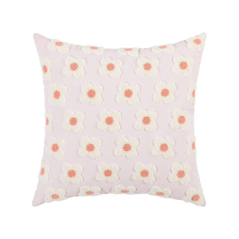 Cushion Cover Cotton Embroidered Daisy 45.0 x 45.0 cm Lavender Ivory Bedroom Sofa Decorative Pillow Case | Thomler