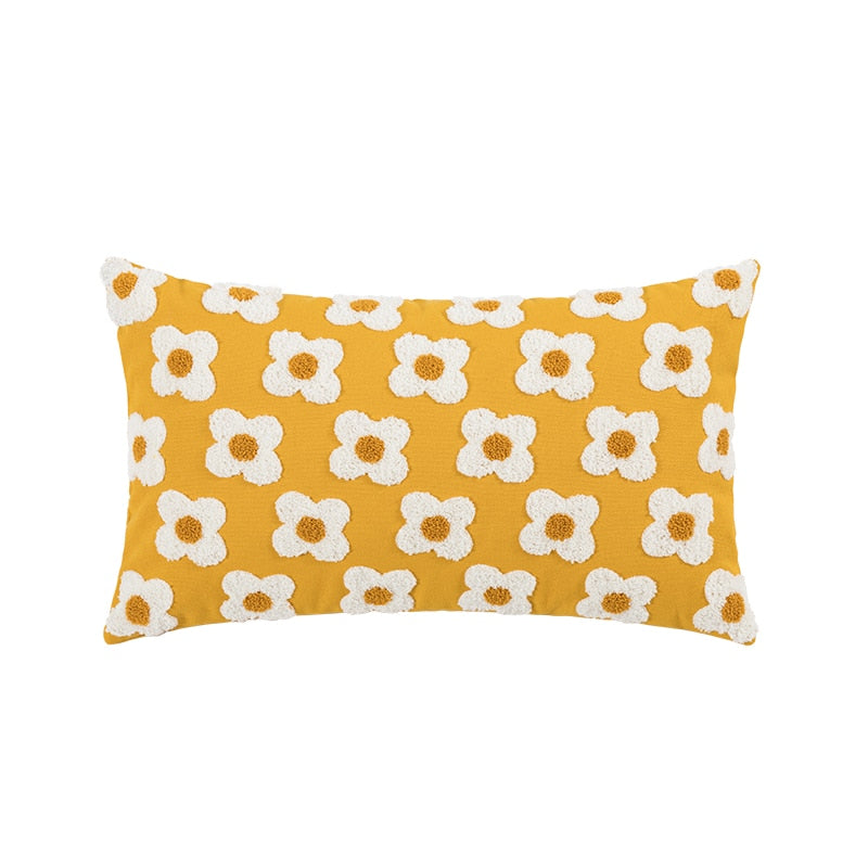 Cushion Cover Cotton Embroidered Daisy 45.0 x 45.0 cm Lavender Ivory Bedroom Sofa Decorative Pillow Case | Thomler